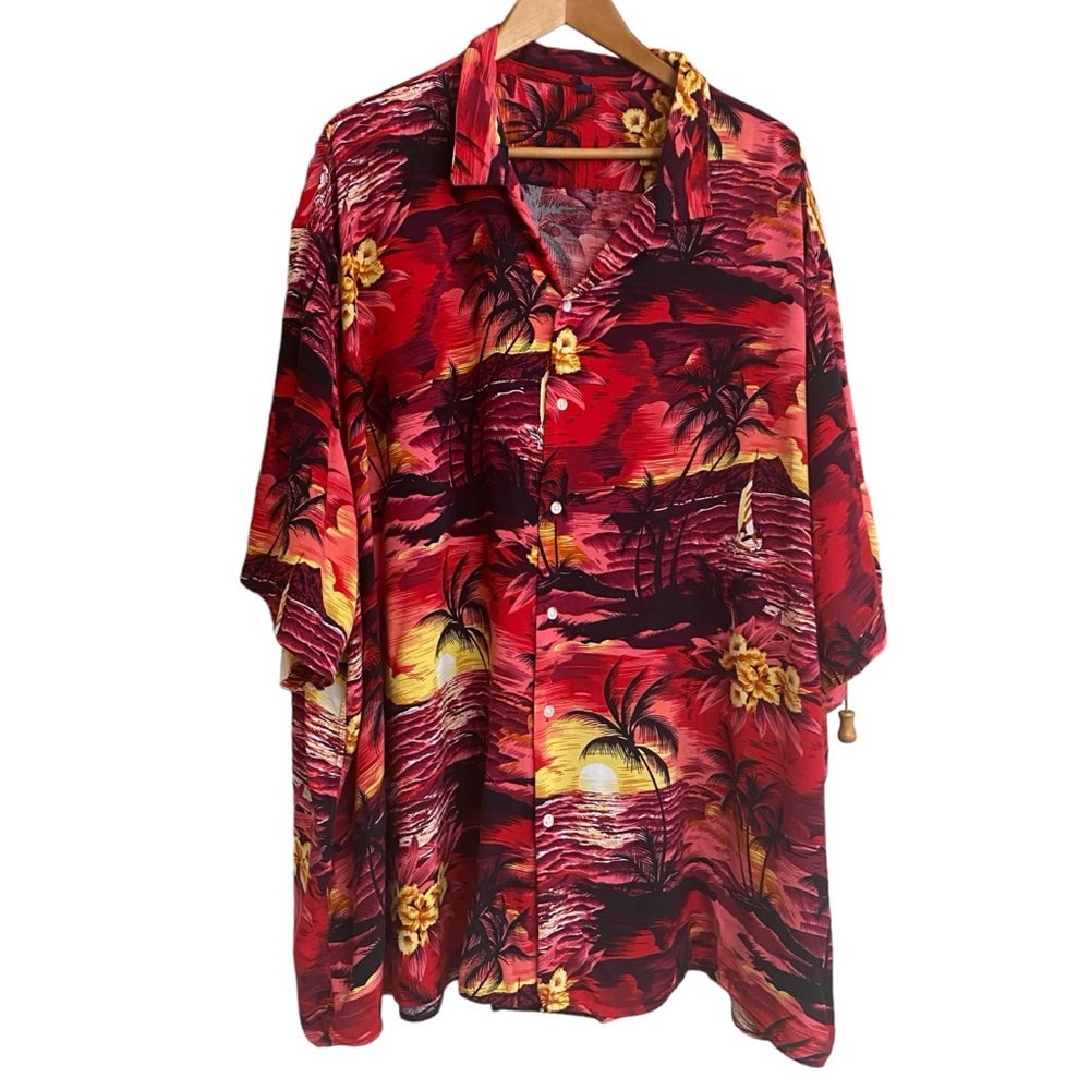 Men's 7XL Tropical Hawaiian Sunset Camp Shirt Designed in Italy Beach Button Up